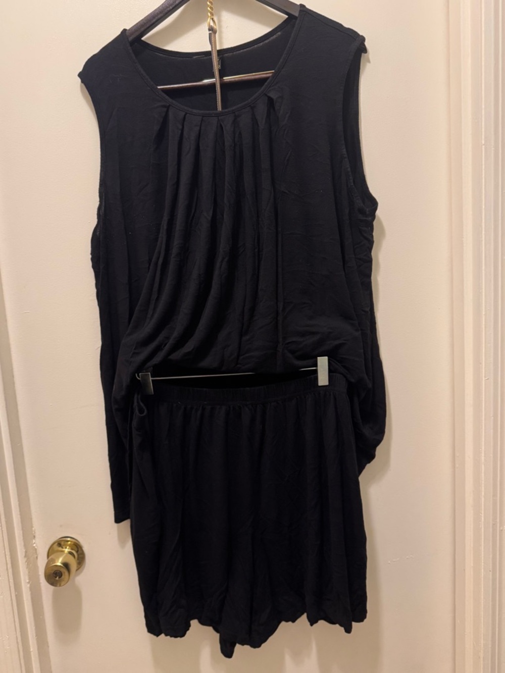 Women’s Black Sleeveless Pajama Top with Matching Shorts Set